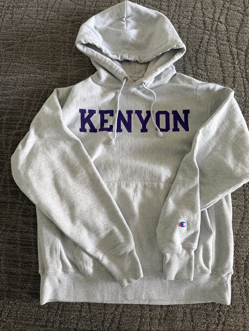 Champion Light Gray Kenyon Pullover Hoodie with Purple Lettering